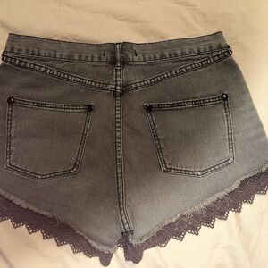Free People Gray Jean Shorts with Lace Hem